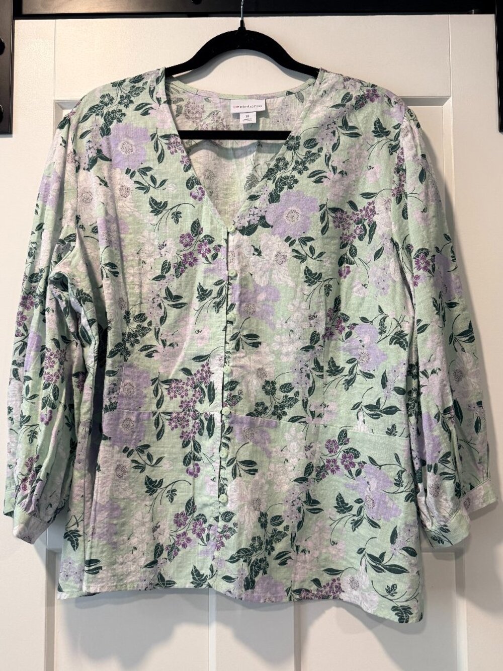 Vintage Liz Claiborne Lightweight Floral Cotton Long-Sleeve Blouse XL